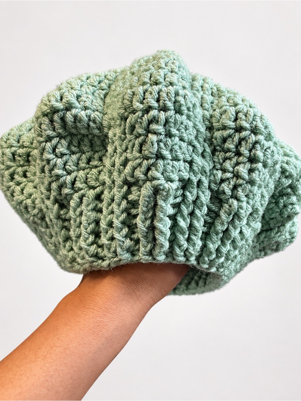 NWOT Handmade 100% Pure Wool Crochet Sage Slouchy Beret Tam One of a Kind Knit